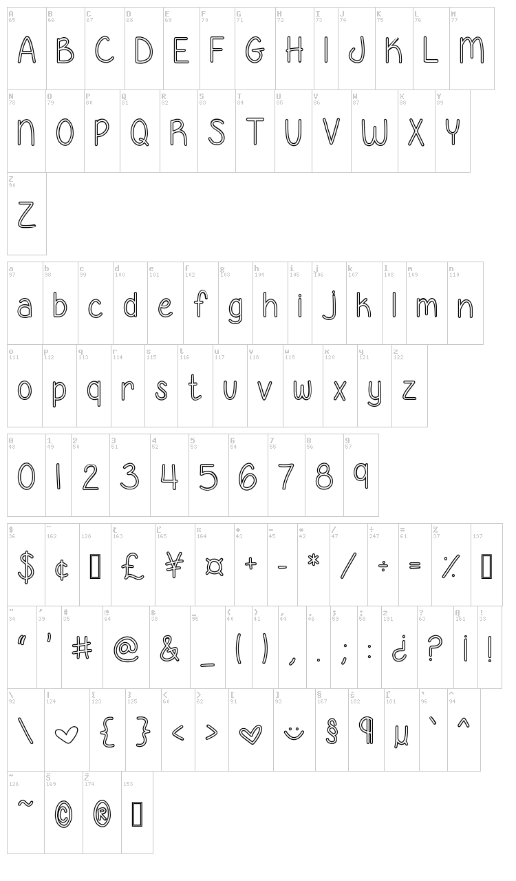 Georgia Belle font map